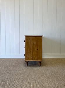 A Charming English Pine Deep and Low Chest of Drawers Dresser with Wooden Knobs c1890