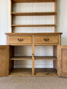 A Beautiful Pine Welsh Dresser or Cupboard with Brass Hardware c1890