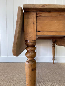 An Antique English Country Pine Drop Leaf 4.5 ft Kitchen Dining Table c1890