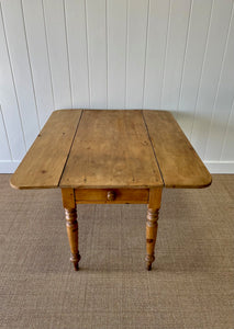 An Antique English Country Pine Drop Leaf 4.5 ft Kitchen Dining Table c1890