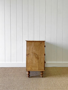 A Charming English Pine Deep and Low Chest of Drawers Dresser with Wooden Knobs c1890