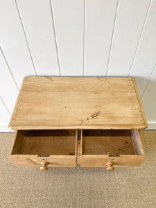 A Charming English Pine Deep and Low Chest of Drawers Dresser with Wooden Knobs c1890