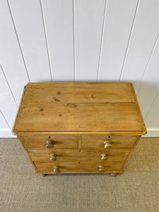 A Charming English Pine Chest of Drawers Dresser with Wooden Knobs c1890