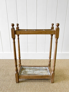 19th Century English Pine Umbrella or Stick Stand with Underplate c1890