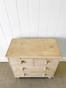 A Charming English Pine Chest of Drawers Dresser with Wooden Knobs c1890