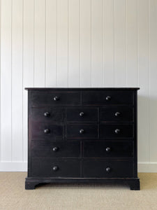 A Large English Ebonized Pine Black Chest of Drawers Dresser c1890