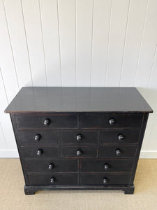 A Large English Ebonized Pine Black Chest of Drawers Dresser c1890