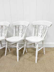 A Vintage Set of 4 White Fiddleback Back Chairs