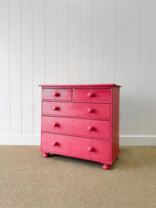 A Large Pine Raspberry Painted Chest of Drawers Dresser c1890