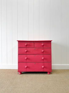 A Large Pine Raspberry Painted Chest of Drawers Dresser c1890