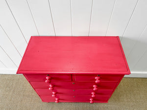 A Large Pine Raspberry Painted Chest of Drawers Dresser c1890