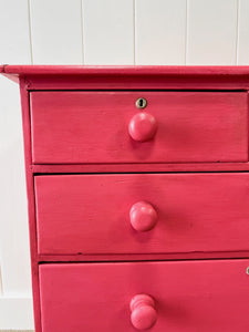 A Large Pine Raspberry Painted Chest of Drawers Dresser c1890