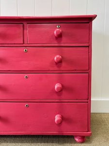 A Large Pine Raspberry Painted Chest of Drawers Dresser c1890