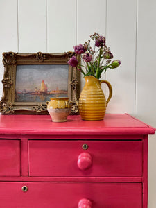 A Large Pine Raspberry Painted Chest of Drawers Dresser c1890