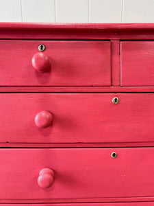 A Large Pine Raspberry Painted Chest of Drawers Dresser c1890