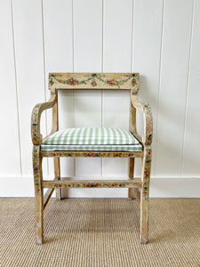 A Georgian English Painted Arm Chair Newly Upholstered c1800