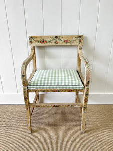 A Georgian English Painted Arm Chair Newly Upholstered c1800