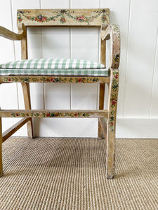 A Georgian English Painted Arm Chair Newly Upholstered c1800