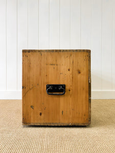 An Antique Low English Pine Chest of Drawers or Bank of Drawers with Campaign Brasses c1890