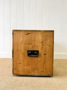 An Antique Low English Pine Chest of Drawers or Bank of Drawers with Campaign Brasses c1890