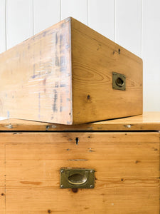 An Antique Low English Pine Chest of Drawers or Bank of Drawers with Campaign Brasses c1890