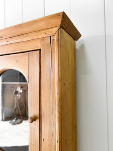 A Narrow Pine 19th Century Cupboard with Glazed Door