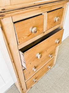 A Narrow Pine 19th Century Cupboard with Glazed Door