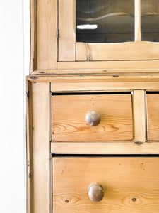 A Narrow Pine 19th Century Cupboard with Glazed Door