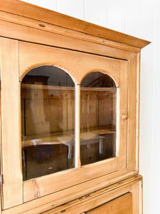 A Narrow Pine 19th Century Cupboard with Glazed Door