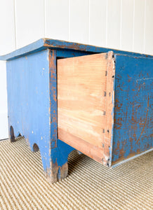 An Antique Blue English Painted Pine Trunk