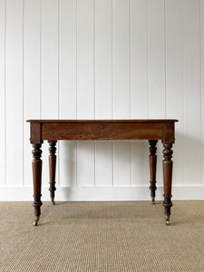 Antique English Country Mahogany Library Table Desk on Castors c1890