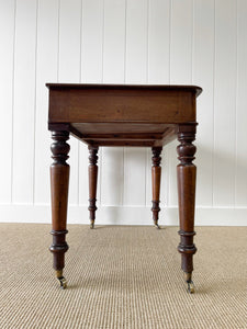 Antique English Country Mahogany Library Table Desk on Castors c1890