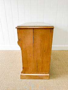 A Charming Low English Pine Chest of Drawers Dresser with Wooden Knobs c1890