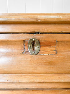 A Charming Low English Pine Chest of Drawers Dresser with Wooden Knobs c1890