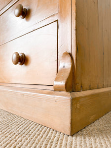 A Charming Low English Pine Chest of Drawers Dresser with Wooden Knobs c1890