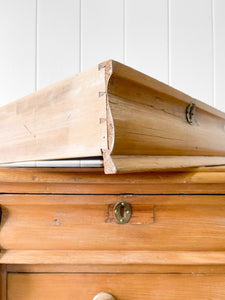 A Charming Low English Pine Chest of Drawers Dresser with Wooden Knobs c1890