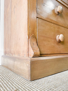 A Charming Low English Pine Chest of Drawers Dresser with Wooden Knobs c1890