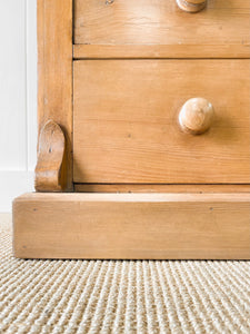 A Charming Low English Pine Chest of Drawers Dresser with Wooden Knobs c1890