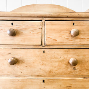 An Antique English Pine Chest of Drawers Dresser with Gallery c1890