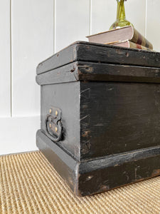 A Black English Pine Tool Box or Coffee Table With Iron Handles c1850