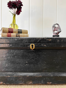 A Black English Pine Tool Box or Coffee Table With Iron Handles c1850