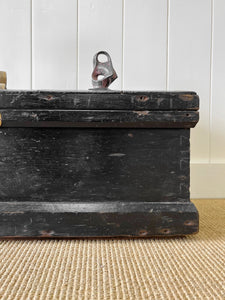 A Black English Pine Tool Box or Coffee Table With Iron Handles c1850