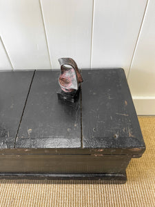 A Black English Pine Tool Box or Coffee Table With Iron Handles c1850