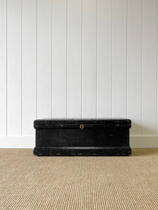 A Black English Pine Tool Box or Coffee Table With Iron Handles c1850