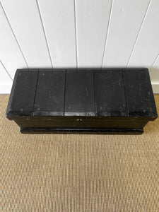 A Black English Pine Tool Box or Coffee Table With Iron Handles c1850