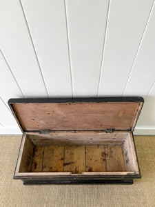 A Black English Pine Tool Box or Coffee Table With Iron Handles c1850