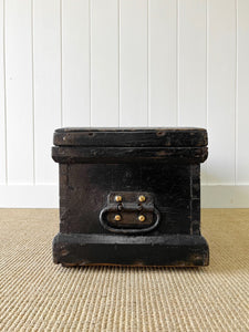 A Black English Pine Tool Box or Coffee Table With Iron Handles c1850