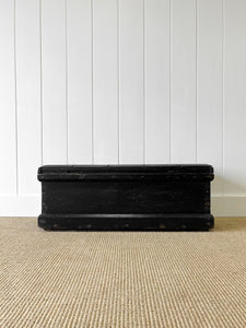 A Black English Pine Tool Box or Coffee Table With Iron Handles c1850