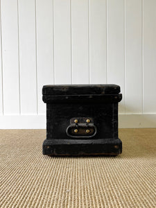 A Black English Pine Tool Box or Coffee Table With Iron Handles c1850