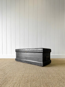 A Black English Pine Tool Box or Coffee Table With Iron Handles c1850